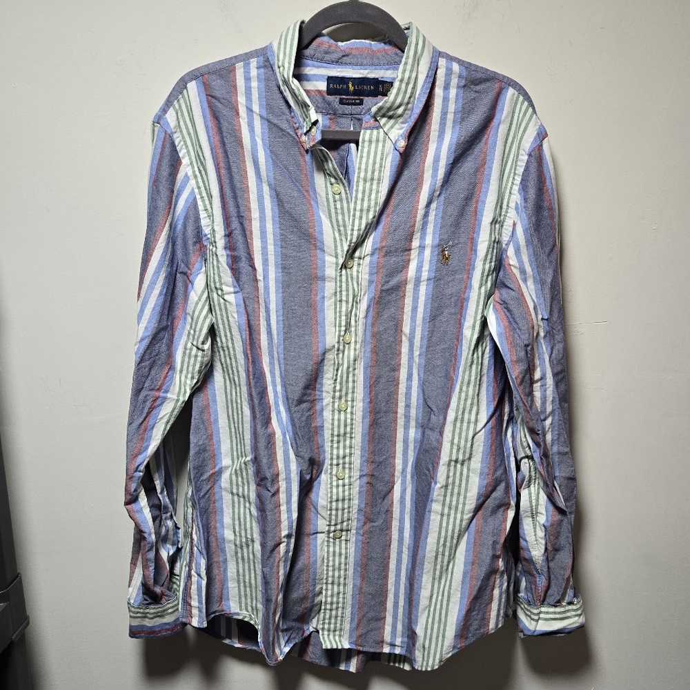 Ralph Lauren Classic Fit Striped Button-Down Size XL Long Sleeve Preppy Blue